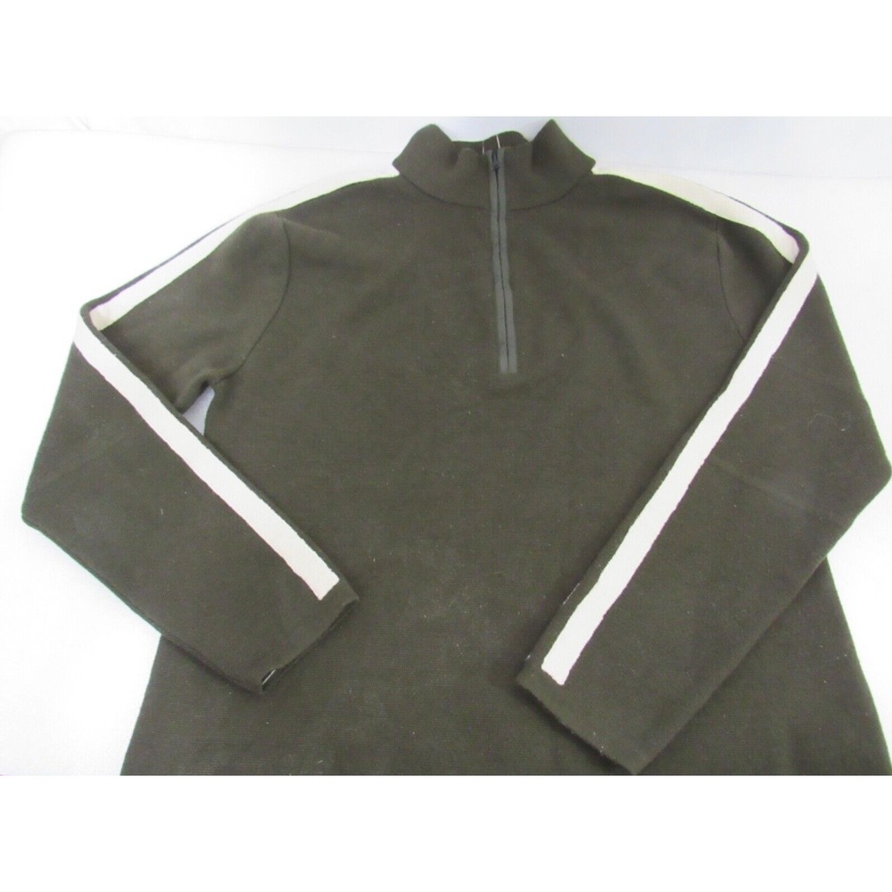 Banana Republic Green Shoulder Stripe 1/4 Zip High Neck‎ Wool Sweater Size L